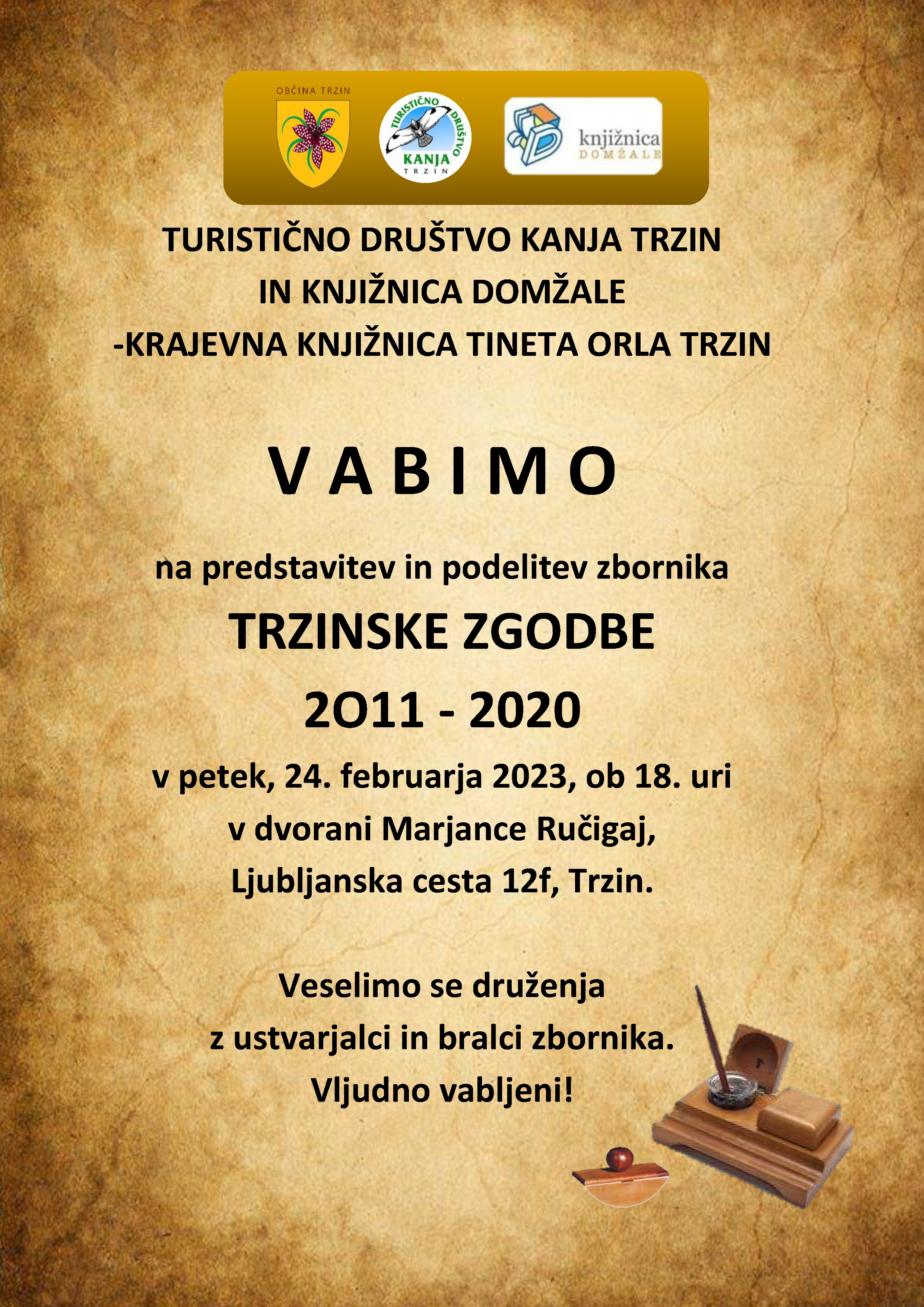 Vabilo-zbornik Trzinske zgodbe 2011-2020